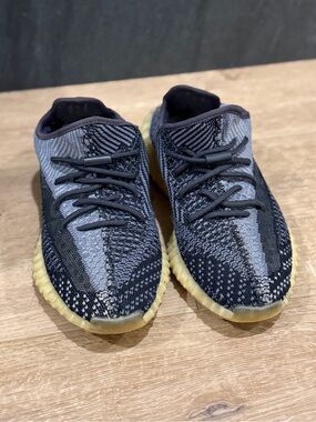 Yeezy Boost 350 V2 Black and Gray Knit Athletic Shoes with Gum Sole